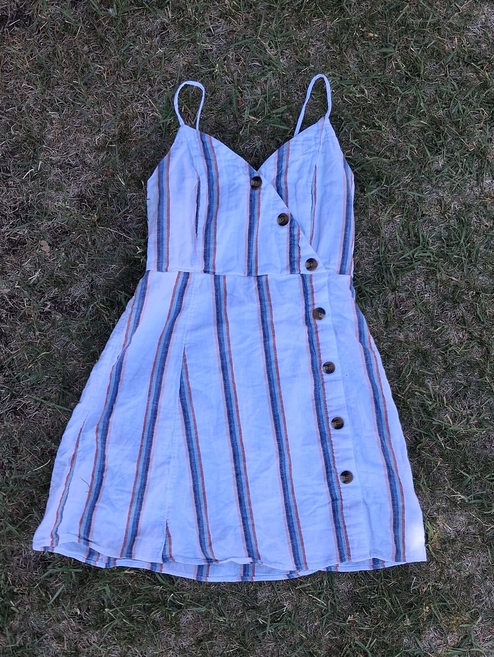 American Eagle Outfitters White Striped Button-Front Sundress
